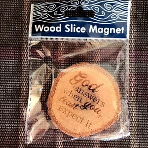 NWT! God Answers Inspirational Wood Slice Magnet